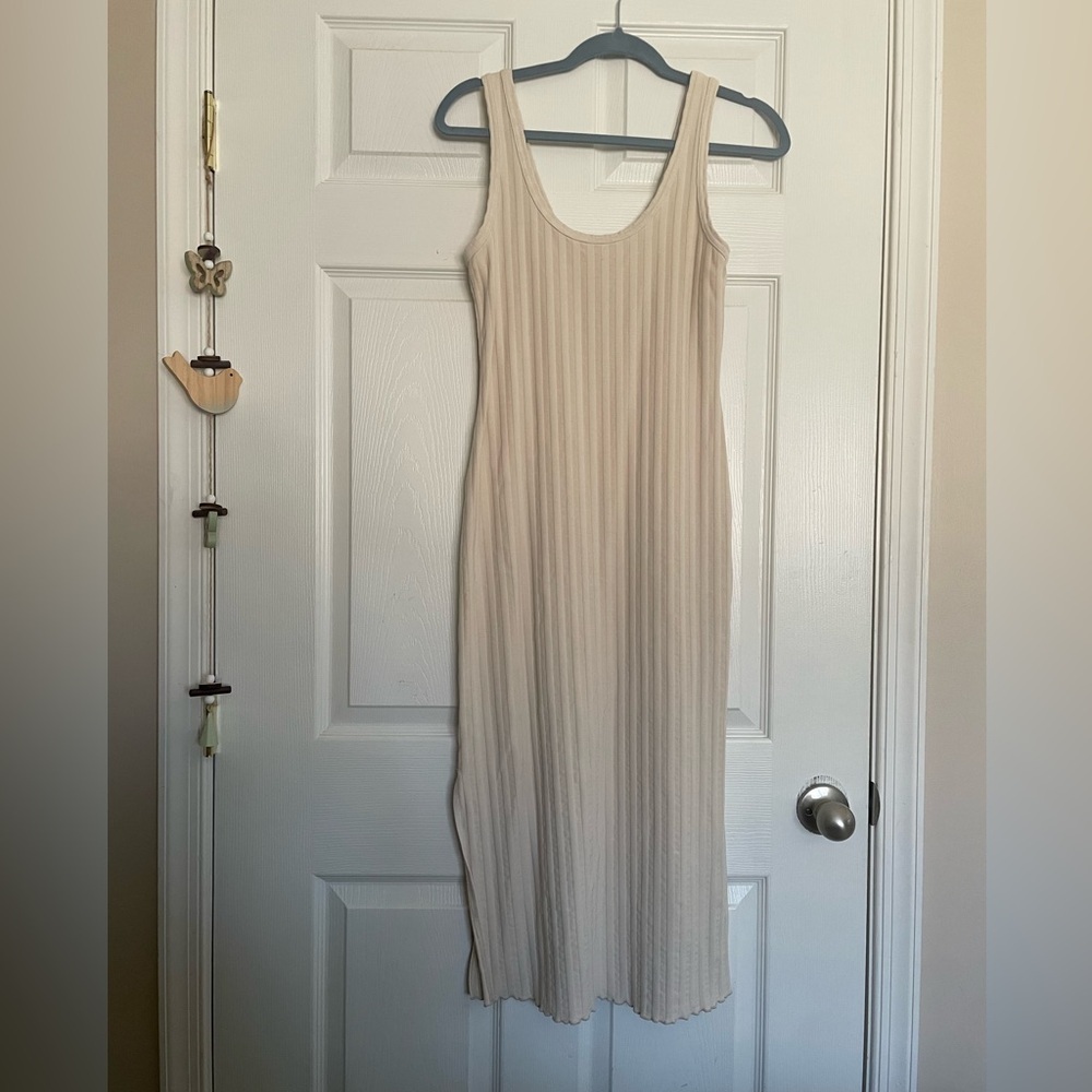 Offline by Aerie Cream Ribbed Midi Dress with Slit size Medium